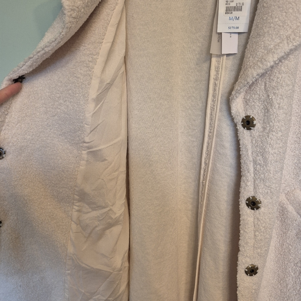 NWT Anthropologie Sanctuary Women's Neutral Minimalist Ivory Teddy Coat Size M - Picture 6 of 8